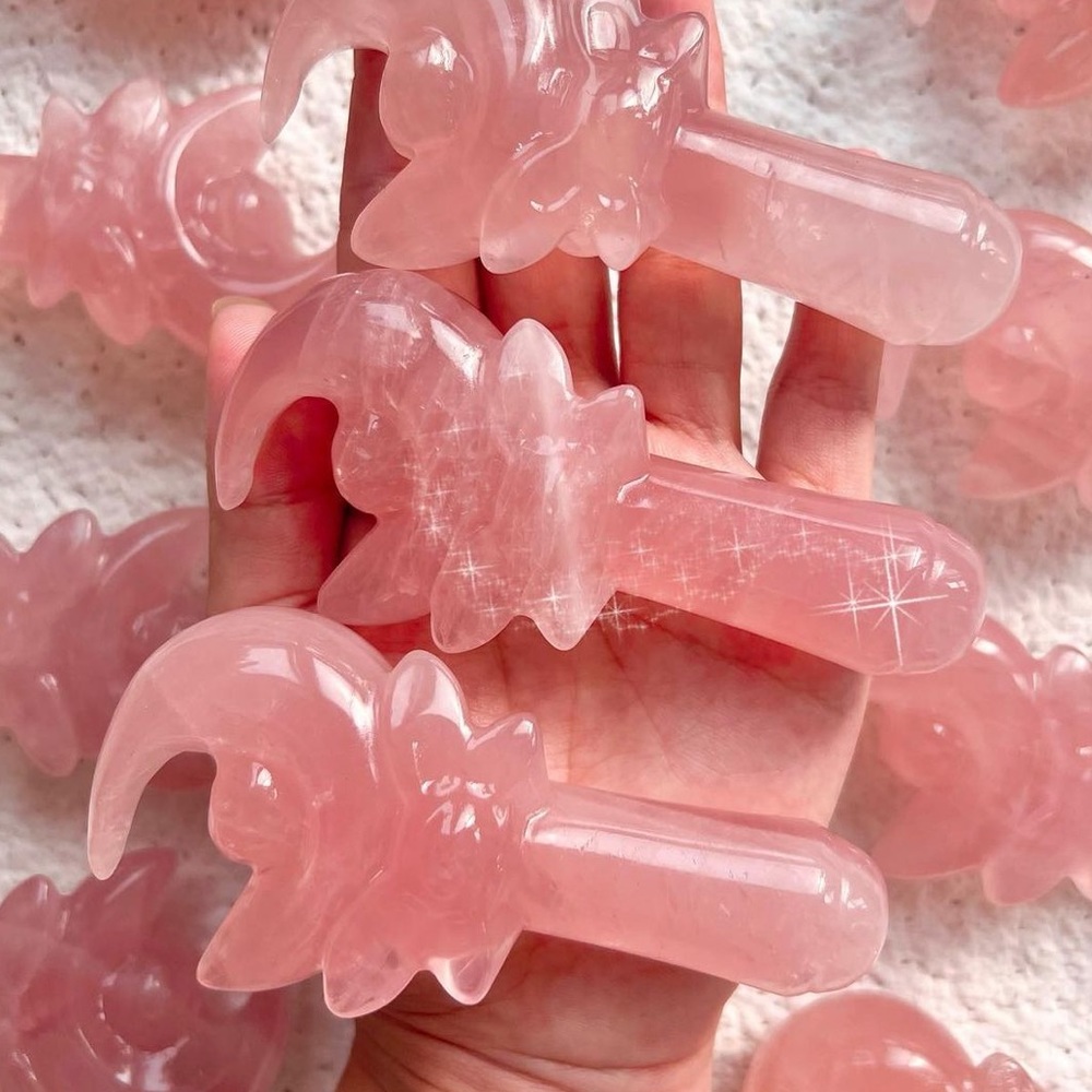 Sold out -  Pink Rose Quartz Crystal Natural Gem Stone Carved Wand - Brand New